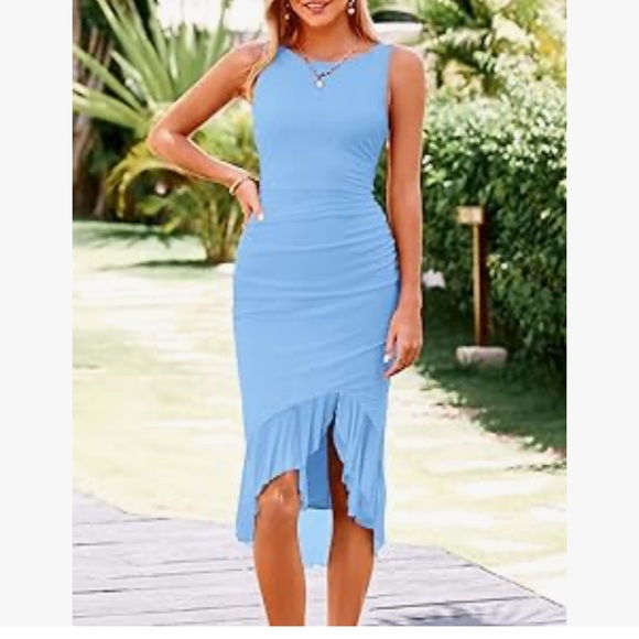 Bodycon Dress Summer Sleeveless Irregular Ruffle Hem Cocktail Party Tank Dresses - Picture 5 of 9